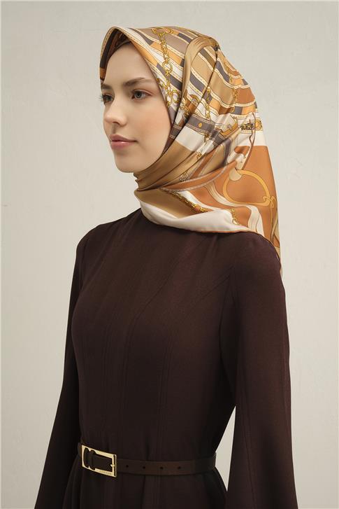 Armine Klasik Desenli Saf İpek Twill Eşarp 9315D 01