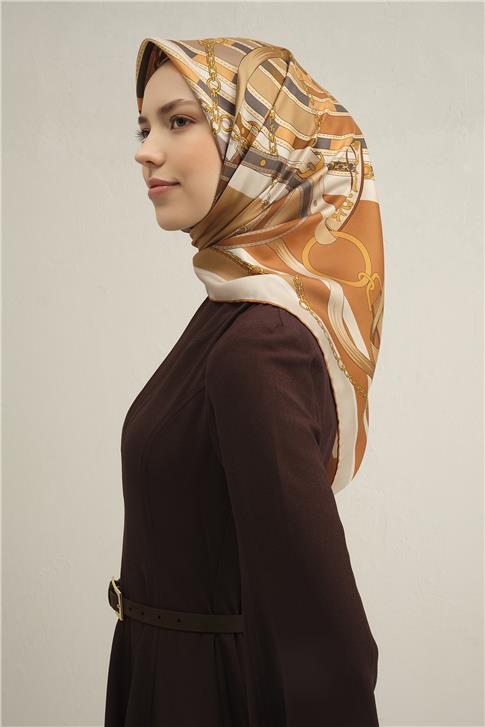 Armine Klasik Desenli Saf İpek Twill Eşarp 9315D 01