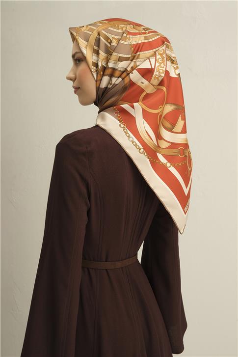 Armine Klasik Desenli Saf İpek Twill Eşarp 9315D 05