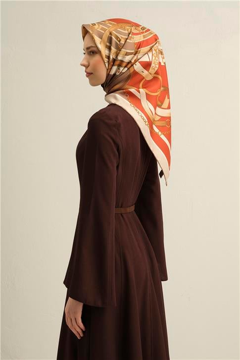 Armine Klasik Desenli Saf İpek Twill Eşarp 9315D 05