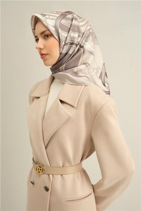 Armine Klasik Desenli Saf İpek Twill Eşarp 9315D 85