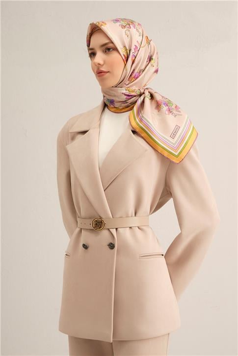 Armine Çiçek Desenli Saf İpek Twill Eşarp 9316D 31