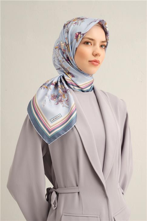 Armine Çiçek Desenli Saf İpek Twill Eşarp 9316D 36