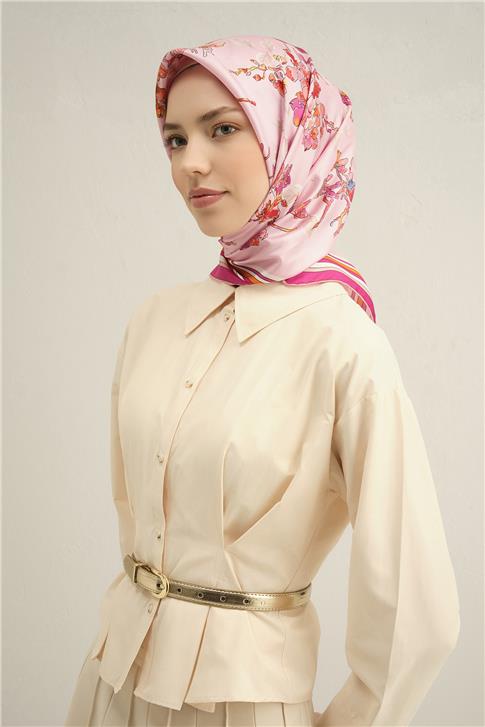Armine Çiçek Desenli Saf İpek Twill Eşarp 9316D 50