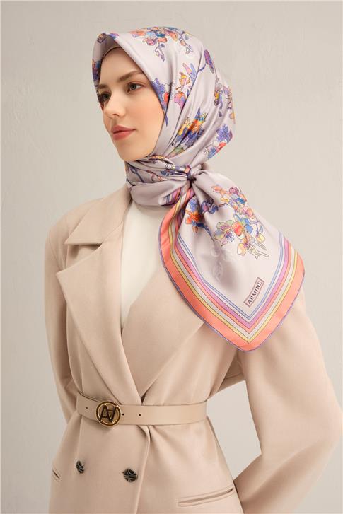 Armine Çiçek Desenli Saf İpek Twill Eşarp 9316D 80