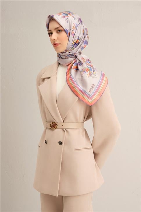 Armine Çiçek Desenli Saf İpek Twill Eşarp 9316D 80