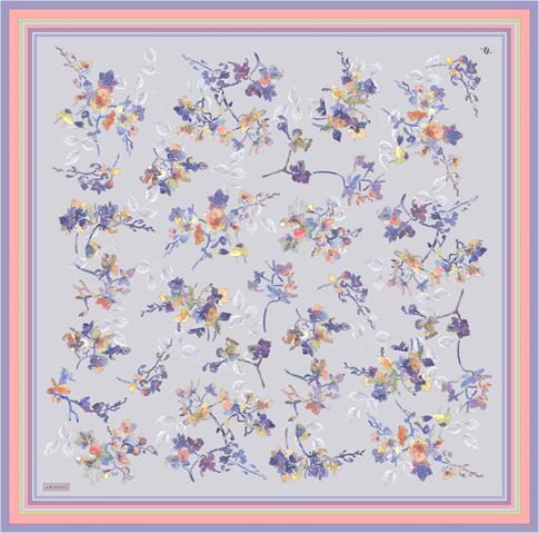 Armine Çiçek Desenli Saf İpek Twill Eşarp 9316D 80