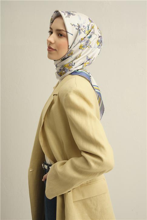 Armine Çiçek Desenli Saf İpek Twill Eşarp 9316D 83