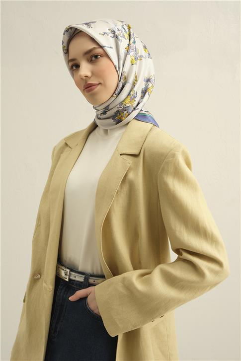 Armine Çiçek Desenli Saf İpek Twill Eşarp 9316D 83