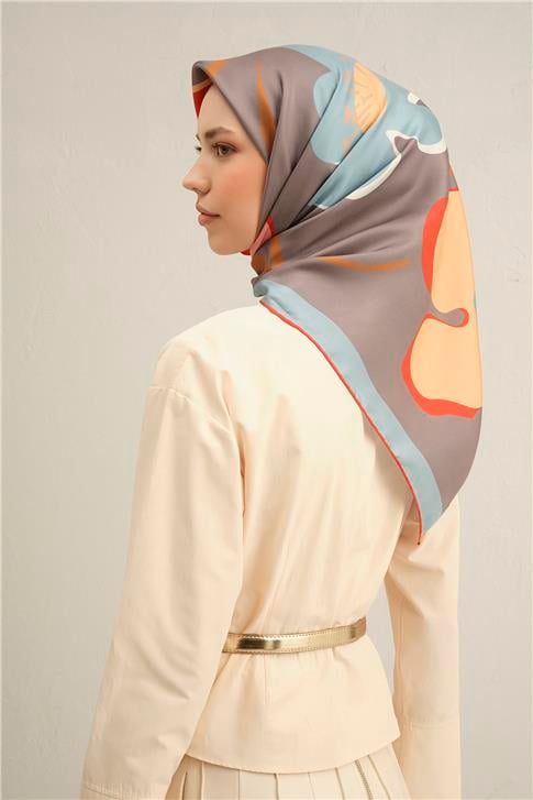 Armine Çiçek Desenli Saf İpek Twill Eşarp 9317D 03