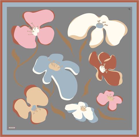 Armine Çiçek Desenli Saf İpek Twill Eşarp 9317D 03