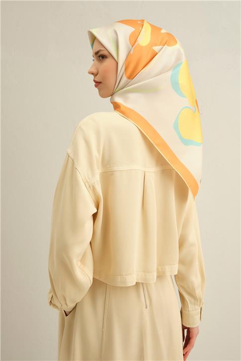 Armine Çiçek Desenli Saf İpek Twill Eşarp 9317D 80