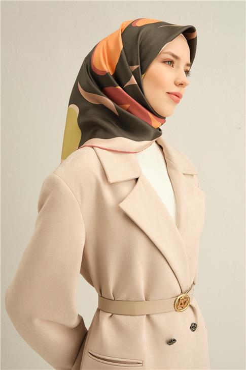 Armine Çiçek Desenli Saf İpek Twill Eşarp 9317D 82