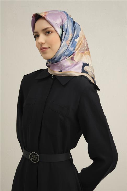 Armine Çiçek Desenli Saf İpek Sura Eşarp 9318D 05