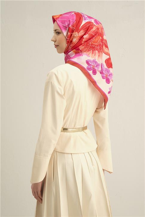 Armine Çiçek Desenli Saf İpek Sura Eşarp 9318D 50
