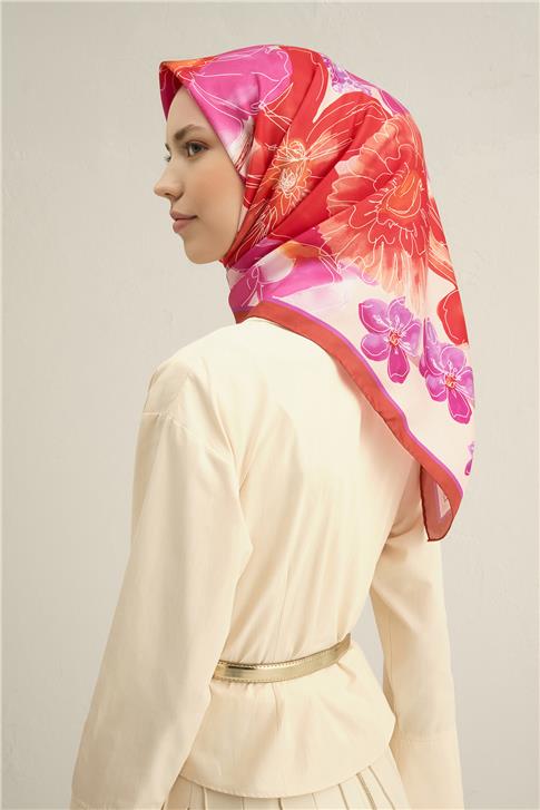 Armine Çiçek Desenli Saf İpek Sura Eşarp 9318D 50