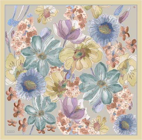 Armine Çiçek Desenli Saf İpek Twill Eşarp 9318D 06 