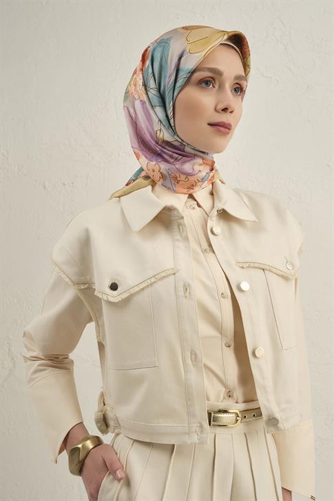 Armine Çiçek Desenli Saf İpek Twill Eşarp 9318D 06 