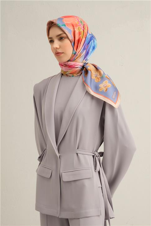 Armine Çiçek Desenli Saf İpek Twill Eşarp 9318D 07
