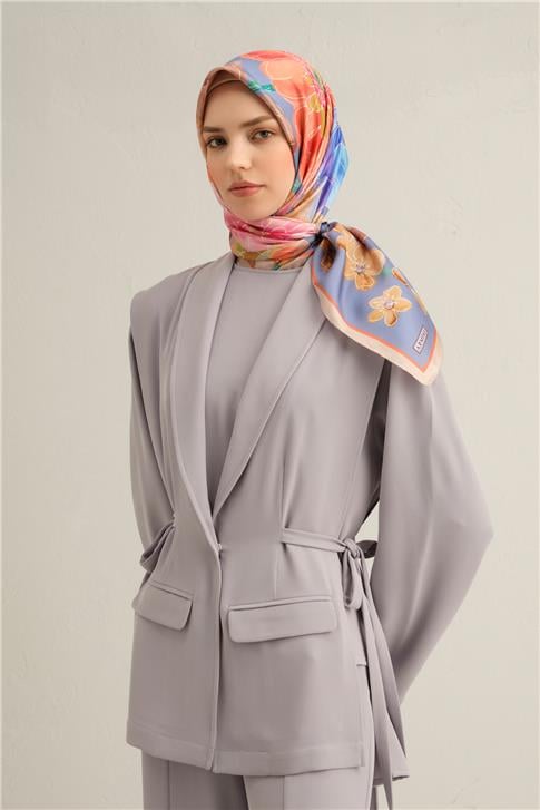 Armine Çiçek Desenli Saf İpek Twill Eşarp 9318D 07