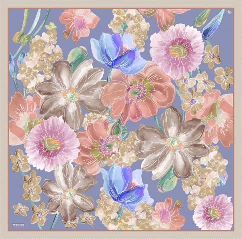 Armine Çiçek Desenli Saf İpek Twill Eşarp 9318D 07