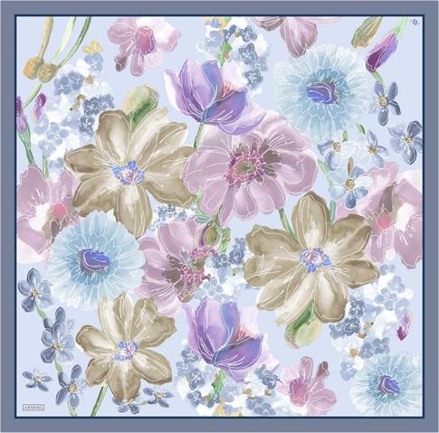 Armine Çiçek Desenli Saf İpek Twill Eşarp 9318D 31 