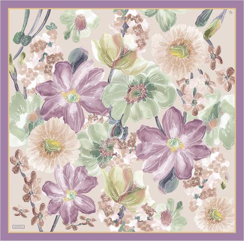 Armine Çiçek Desenli Saf İpek Twill Eşarp 9318D 32 