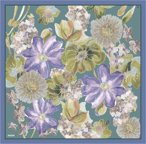 Armine Çiçek Desenli Saf İpek Twill Eşarp 9318D 35 