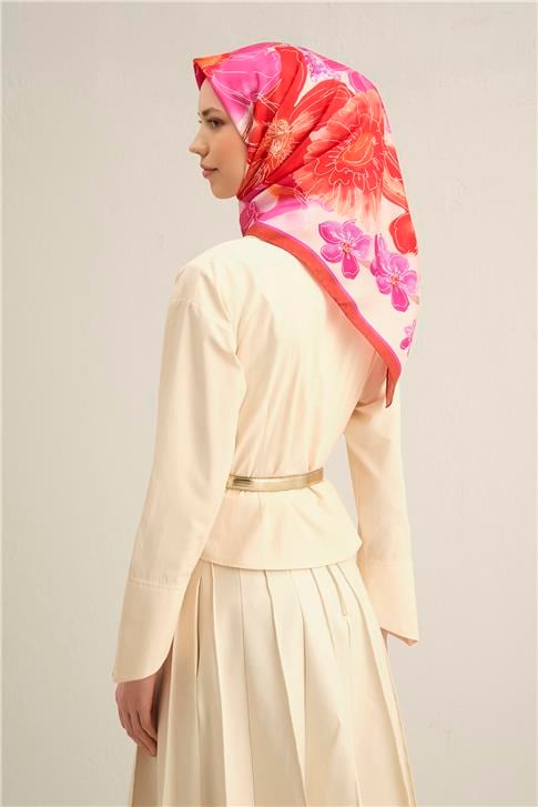 Armine Çiçek Desenli Saf İpek Twill Eşarp 9318D 50