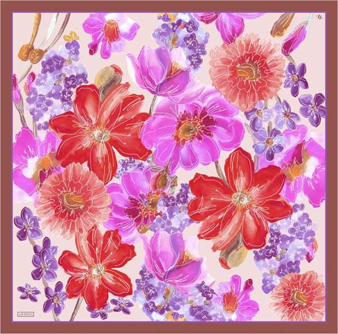 Armine Çiçek Desenli Saf İpek Twill Eşarp 9318D 50