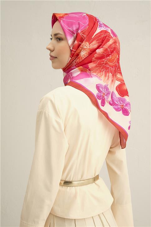 Armine Çiçek Desenli Saf İpek Twill Eşarp 9318D 50