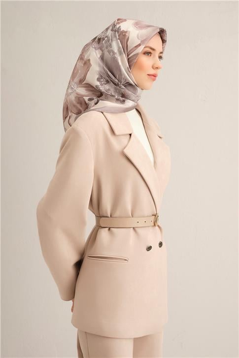 Armine Çiçek Desenli Saf İpek Twill Eşarp 9318D 83