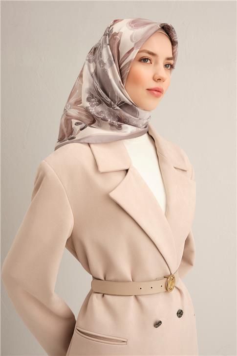 Armine Çiçek Desenli Saf İpek Twill Eşarp 9318D 83