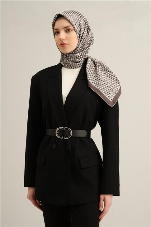 Armine Klasik Desenli Saf İpek Twill Eşarp 9319D 08