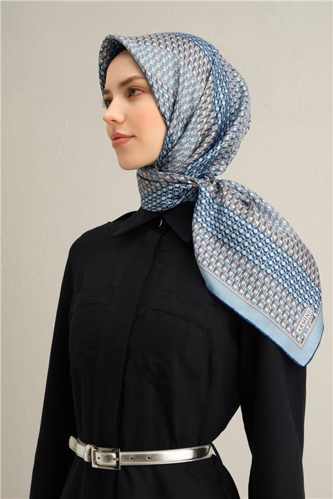 Armine Klasik Desenli Saf İpek Twill Eşarp 9319D 10