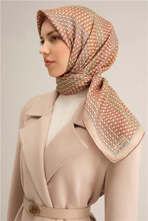 Armine Klasik Desenli Saf İpek Twill Eşarp 9319D 83