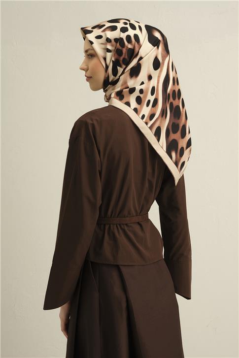 Armine Leopar Desenli Saf İpek Twill Eşarp 9320D 31