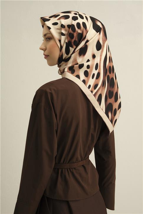 Armine Leopar Desenli Saf İpek Twill Eşarp 9320D 31