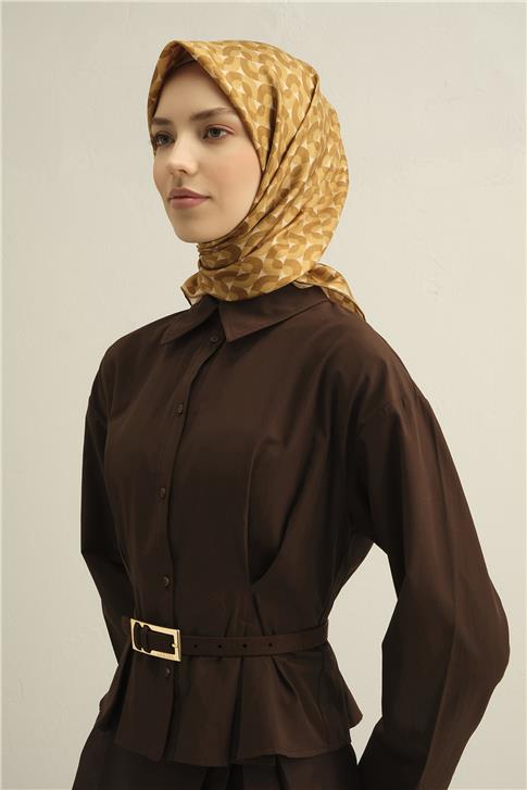 Armine Klasik Desenli Saf İpek Twill Eşarp 9321D 07