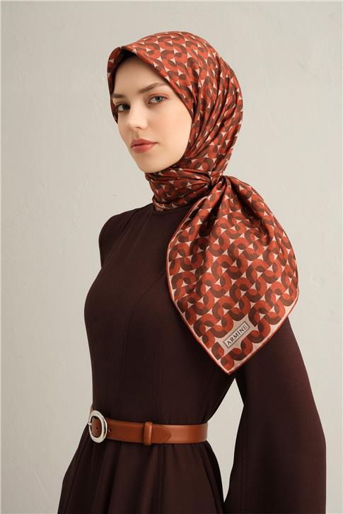 Armine Klasik Desenli Saf İpek Twill Eşarp 9321D 84