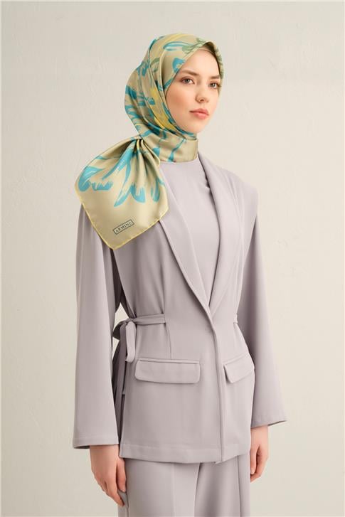 Armine Çiçek Desenli Saf İpek Twill Eşarp 9322D 12