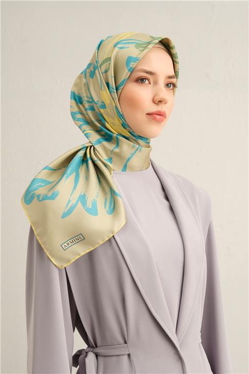 Armine Çiçek Desenli Saf İpek Twill Eşarp 9322D 12