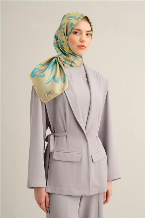 Armine Çiçek Desenli Saf İpek Twill Eşarp 9322D 12