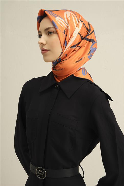 Armine Çiçek Desenli Saf İpek Twill Eşarp 9322D 38