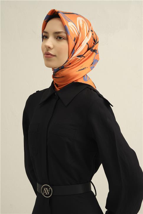 Armine Çiçek Desenli Saf İpek Twill Eşarp 9322D 38