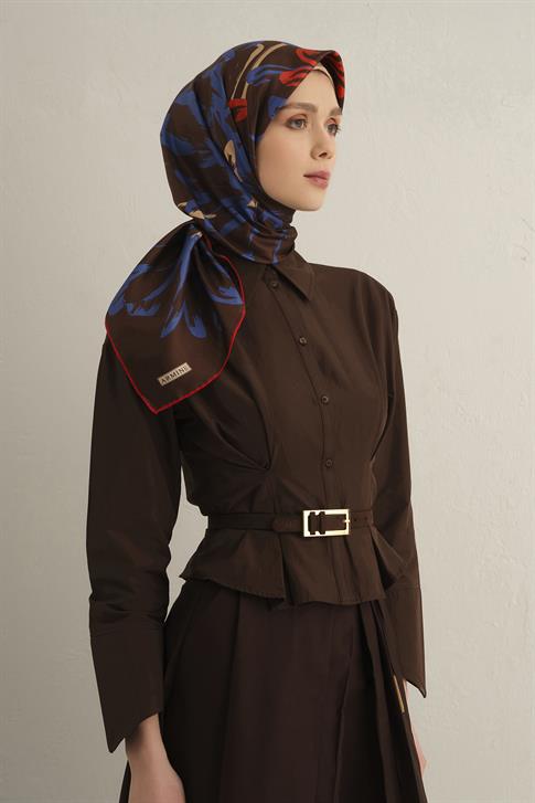 Armine Çiçek Desenli Saf İpek Twill Eşarp 9322D 84