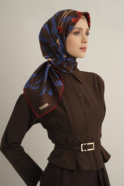 Armine Çiçek Desenli Saf İpek Twill Eşarp 9322D 84