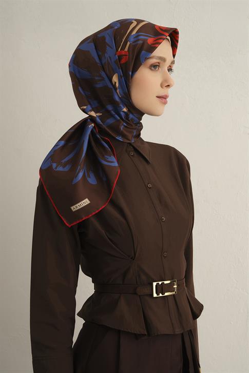 Armine Çiçek Desenli Saf İpek Twill Eşarp 9322D 84
