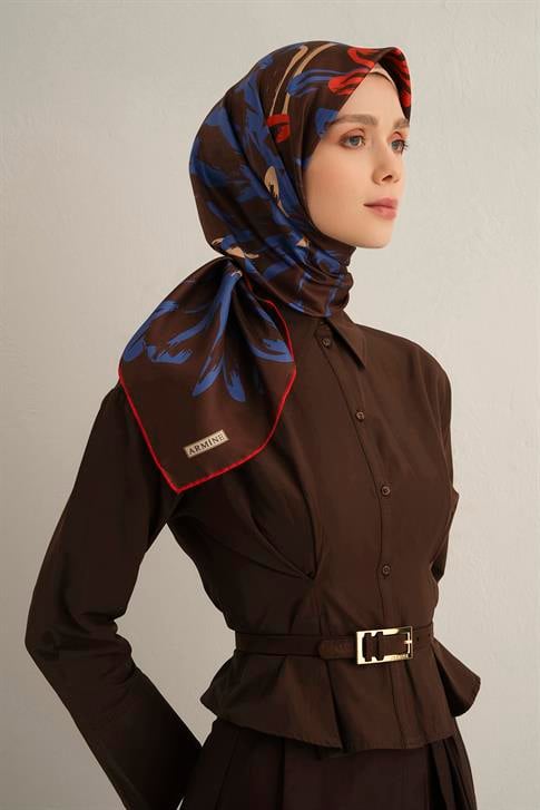 Armine Çiçek Desenli Saf İpek Twill Eşarp 9322D 84
