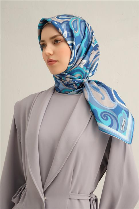 Armine Etnik Desenli Saf İpek Twill Eşarp 9323D 06